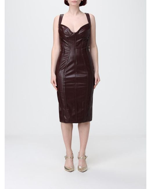 Elisabetta Franchi Red Smooth Faux Leather Midi Dress