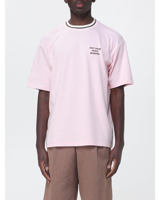 Drole de Monsieur Pink Cotton T-Shirt With Slogan for men