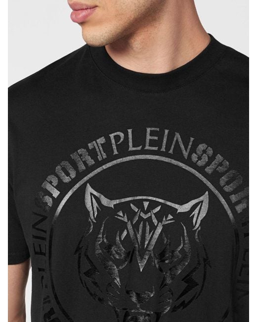 Philipp Plein Black Slim Fit Cotton T-Shirt With Graphic Print And Tone-On-Tone Logo for men