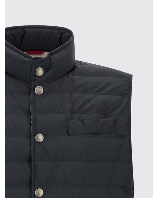 Brunello Cucinelli Blue Water-Repellent Nylon Padded Gilet With High Neck for men