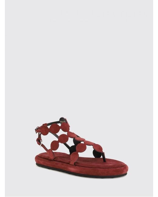Pierre Hardy Red Low-Heeled Suede Thong Sandals With An Ankle Strap
