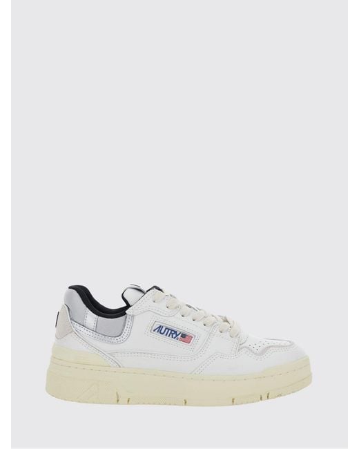 Autry White Clc Low Leather And Mesh Sneakers With Perforated Toe