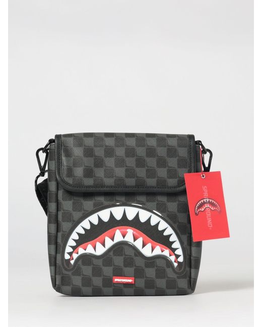 Sprayground Black Saffiano Coated Cotton Bag With Check Pattern for men
