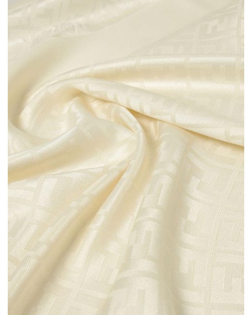 Fendi Natural Ff Silk And Wool Shawl With Jacquard Monogram