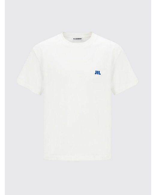 Jil Sander White Cotton Crewneck T-Shirt With Contrast Logo On Chest for men
