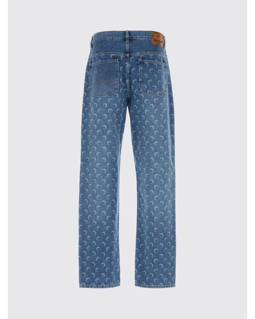 MARINE SERRE Blue Monogram Print Denim Straight Jeans for men