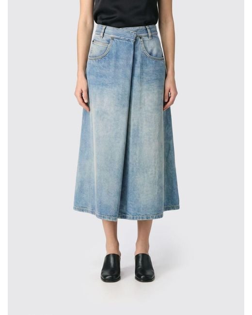 Maison Margiela Blue High-Waisted A-Line Denim Midi Skirt