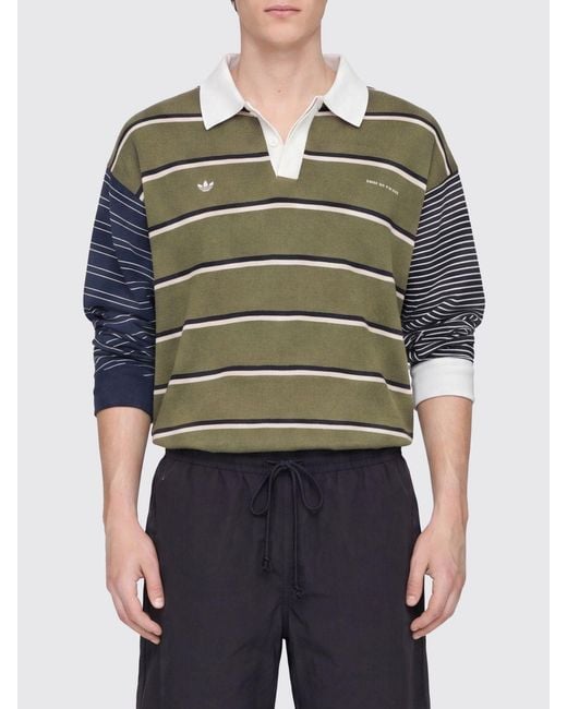 Adidas Originals Green Song For The Mute X Long-Sleeved Knit Polo With Contrasting Trims for men