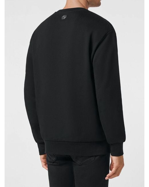 Philipp Plein Black Cotton Crewneck Sweatshirt With Dropped Shoulders And Contrast Logo for men