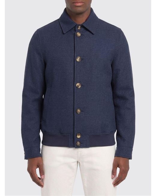 Brunello Cucinelli Blue Silk And Linen Bomber Jacket for men