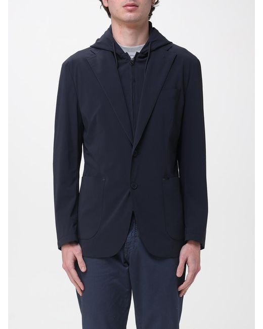 Manuel Ritz Blue Single-Breasted Blazer With Sweatshirt Hood for men
