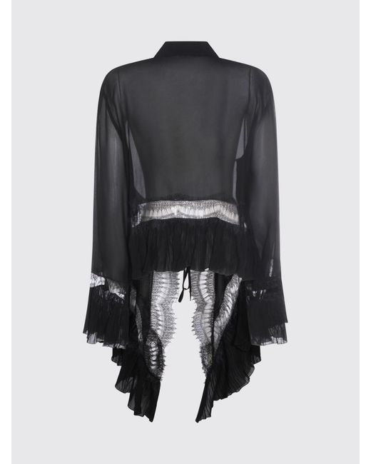 Blumarine Black Viscose Shirt With Lace Inserts