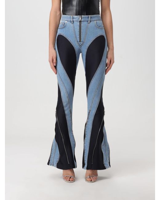 Mugler Blue Stretch Jersey-paneled High-rise Flared Jeans