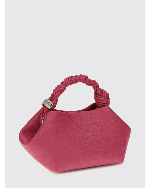 Ganni Pink Grained Recycled Leather Blend Mini Bow Bag