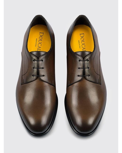 Doucal's Brown Polished Leather Oxford Shoes for men