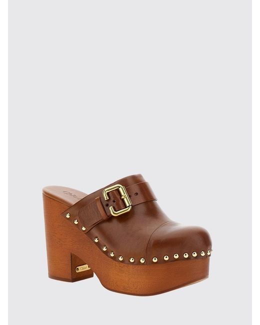 Chloé Brown ChloÉ Jeanette Calfskin Sabot Mules With High Heel And Studs