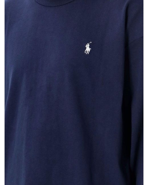 Polo Ralph Lauren Blue Long-Sleeved Cotton T-Shirt With Embroidered Logo for men