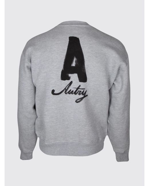 Autry Gray Cotton Crewneck Jumper With Contrast Logo And Dropped Shoulders for men