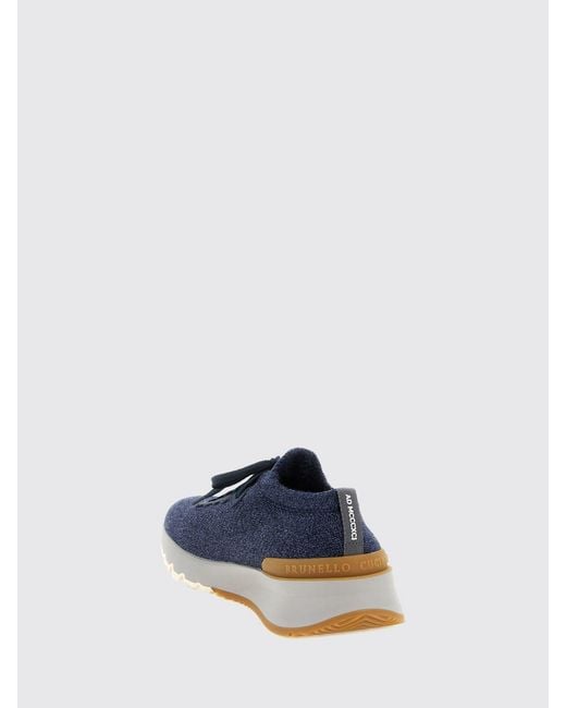 Brunello Cucinelli Blue Low-Top Knit Sneakers for men