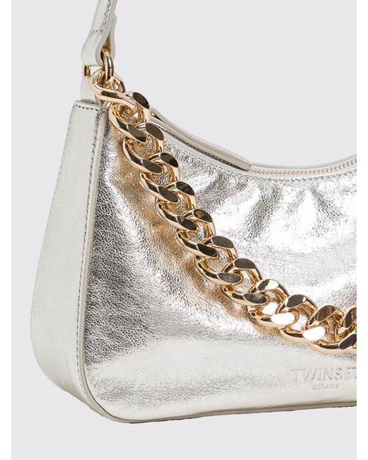 Twinset White Liliane Medium Laminated Leather Bag