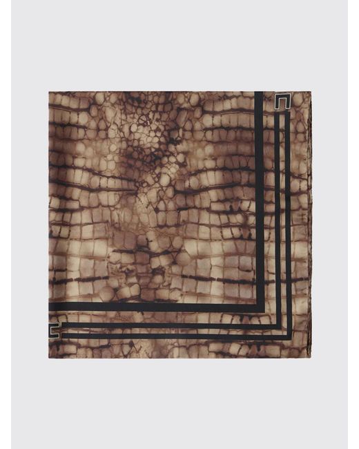 Elisabetta Franchi Brown Silk Twill Crocodile Print Scarf