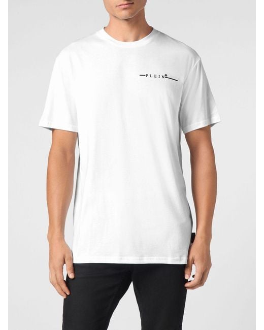 Philipp Plein White Cotton T-Shirt With Contrasting Chest Logo for men