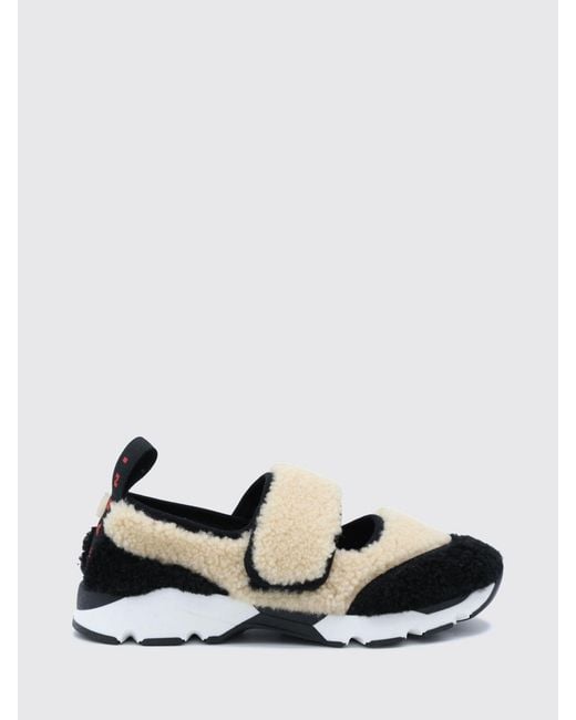 Marni White Bicolour Shearling Mary Jane Sneakers With Velcro Strap Closure