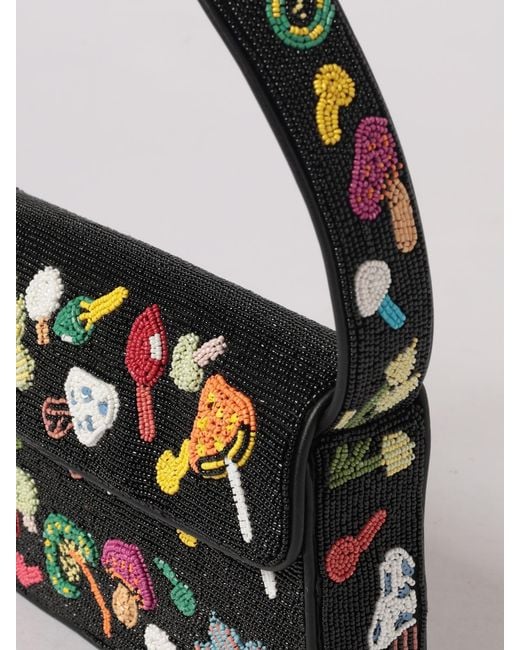Staud Black Tommy Satin Bag With Embroidered Beads