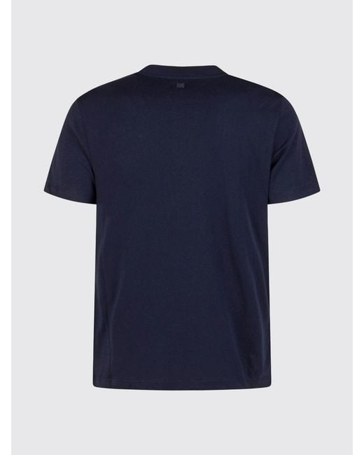 AMI Blue Cotton T-Shirt With Logo for men