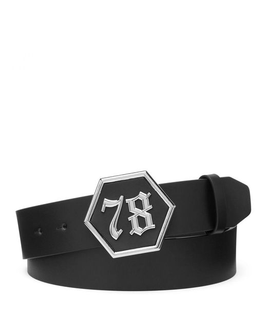 Philipp Plein Black Adjustable Smooth Leather Belt With Metal Buckle for men