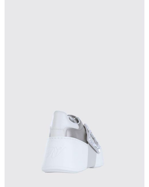 Roger Vivier White Viv' Skate Satin Low-Top Sneakers With Wedge And Jewel Buckle