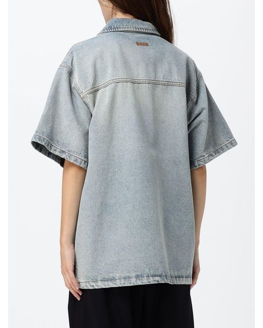 MSGM Gray Relaxed Fit Short-Sleeved Cotton Denim Bowling Shirt for men