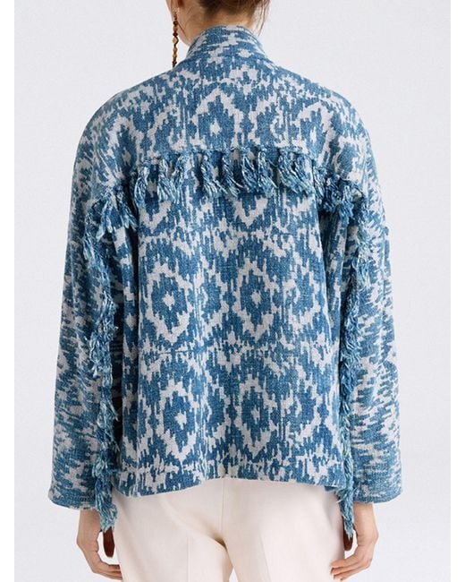 Momoní Blue MomonÌ Cotton Kimono Jacket With Fringes