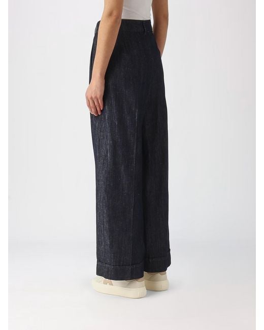 Max Mara Blue Cotton And Linen Palazzo Trousers