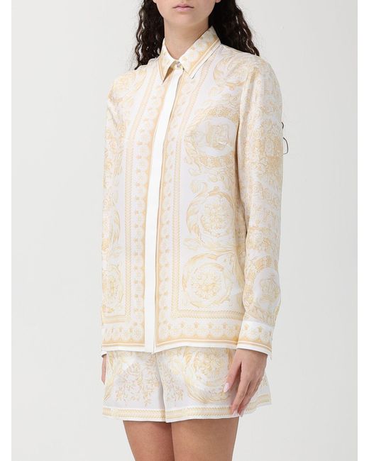 Camisa De Seda Con Estampado Barroco Versace de color Natural