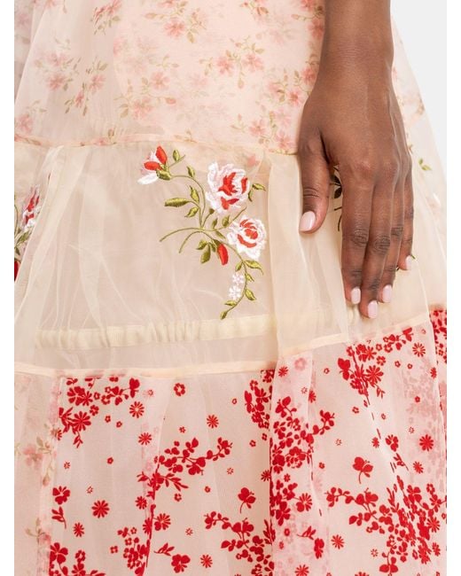 Simone Rocha Pink Floral Print Crêpe Midi Skirt With A Flared Shape And Drawstring