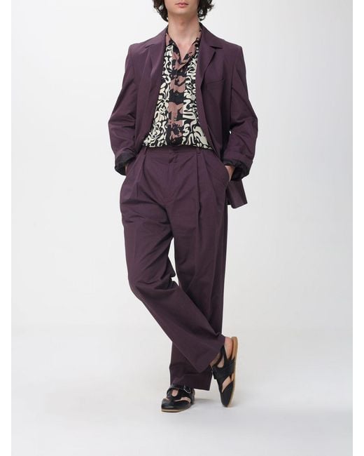 Dries Van Noten Purple Printed Cuban Collar Shirt for men