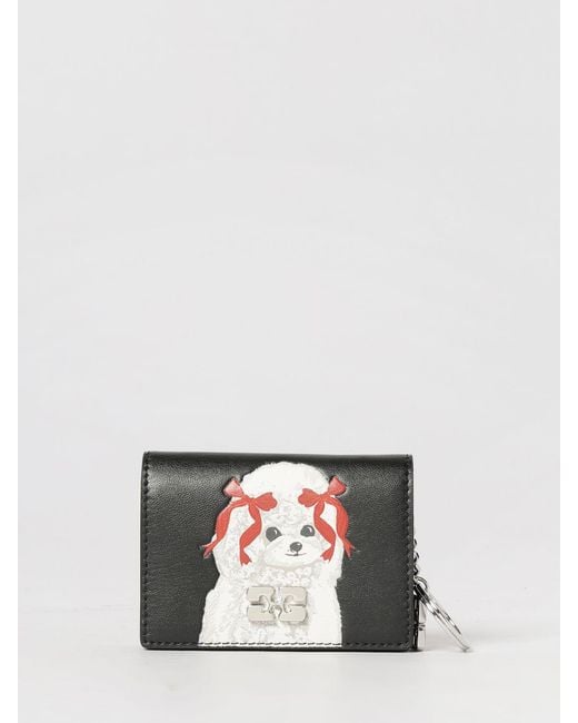 Ganni Black Recycled Leather Wallet With Dog Print