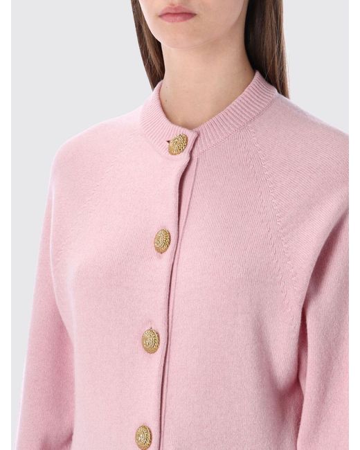 Balmain Pink Cashmere Cardigan With Metallic Buttons By