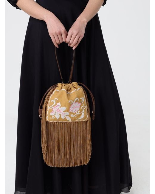 Etro Metallic Kalispera Canvas Bag With Floral Jacquard Motif And Fringes