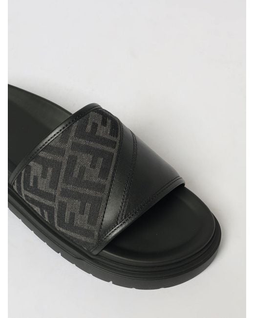 Fendi White Diagonal Sliders for men
