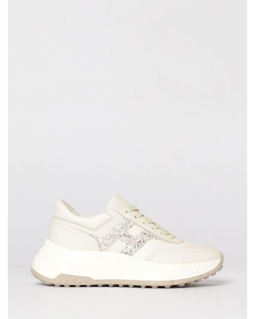 Hogan White Hi-Fi Glitter Leather Sneakers