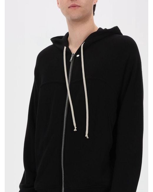 Rick Owens Black Cotton Zip-Up Hoodie for men