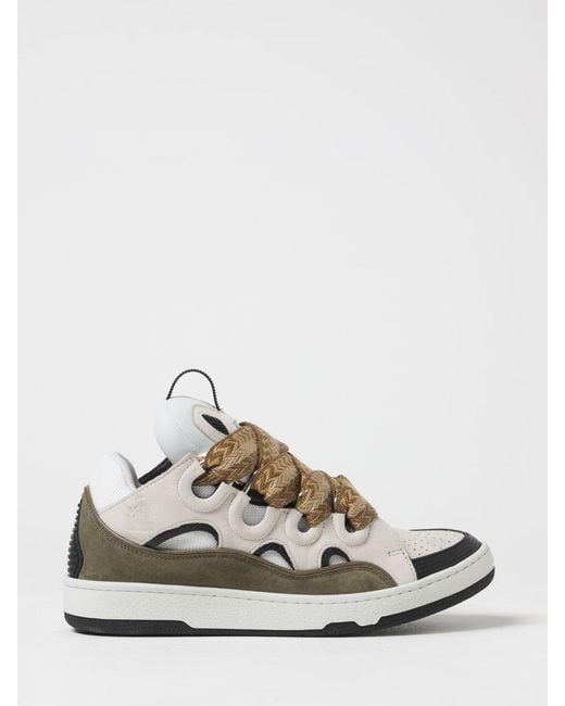 Lanvin White Curb Leather And Mesh Sneakers