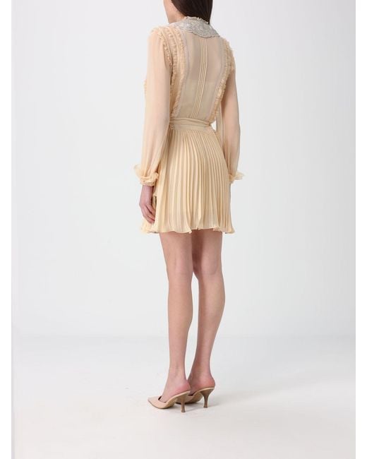 Self-Portrait Natural Pleated Georgette Chemisier Dress