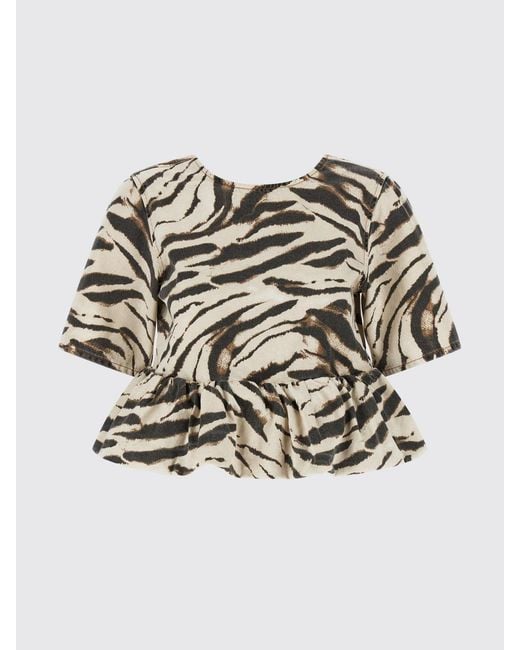 Ganni Blue All-Over Zebra Print T-Shirt