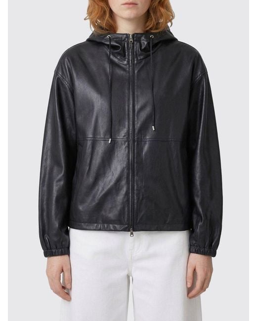 DUNST Black Windbreaker Faux Leather Hooded Jacket