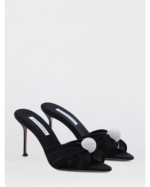 Aquazzura Black Mystery Nylon Mules With Jewel Embellishment