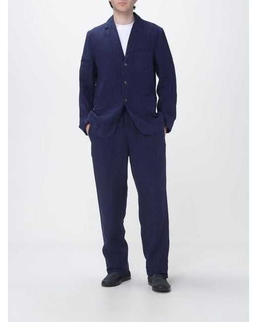 Aspesi Blue Single-Breasted Linen Blazer for men
