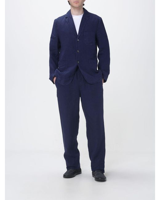 Aspesi Blue Wide-Leg Linen Trousers for men